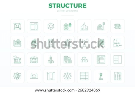 Beautifully rendered 28 Thin Outline PIXEL perfect vector icons for Structure, created at 128x128 resolution for stunning visual consistency across platforms.