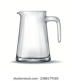 A beautifully rendered realistic 3D glass jug featuring a round body and a sturdy handle. Ideal for water, juice, or wine serving in dining settings or graphic design compositions.