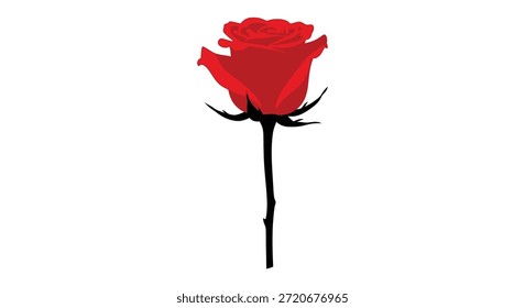 Una rosa roja bellamente representada, notable por su estilo de silueta llamativo y simple.