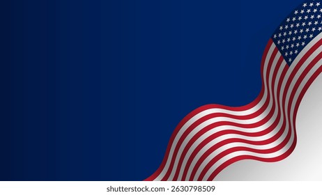 A beautifully rendered waving American flag with stars and stripes on a solid blue background symbolizes patriotism and national pride.