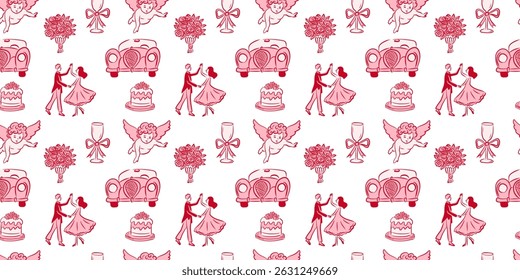 A beautifully Romantic Vintage Wedding Pattern featuring Couples amidst elegant Decor
