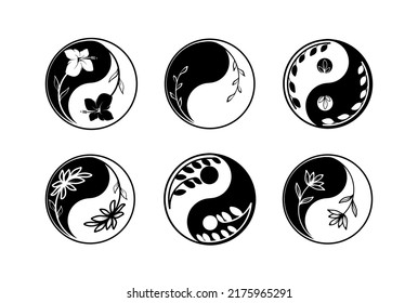 Beautifully stylized yin yang in plant patterns element zen