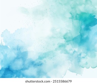 Espirro de aquarela azul maravilhosamente vibrante, um céu sem nuvens com talento artístico e nuance em vários tons e sombras arte vetorial. Cor de água azul splash se espalha pelo plano de fundo