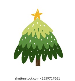 A beautifully vibrant green Christmas tree adorned with a dazzling star on top, ideal for joyous holiday celebrations