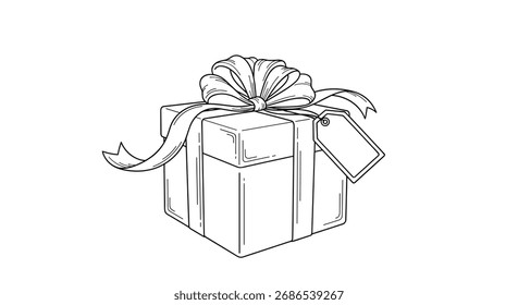 Uma caixa de presente belamente embrulhada adornada com uma fita decorativa e arco pronto para ser aberto em uma ocasião especial.