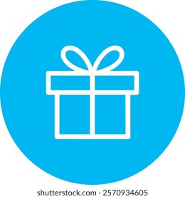 A beautifully wrapped gift box icon displayed on a serene blue background, adorned with a bright ribbon and bow. This symbol of giving and celebration perfectly captures the joy and spirit of holidays