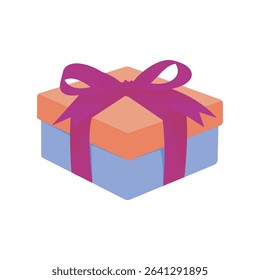 A beautifully wrapped gift box with a purple ribbon