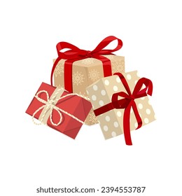 Beautifully wrapped gift boxes on white background