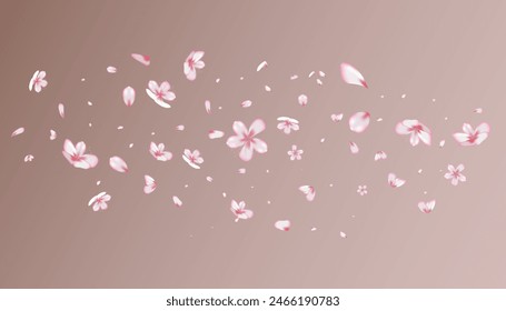 BeautifulSakura Blossom Isolated Vector. Feminine Showering 3d Petals Wedding Border. Japanese Blooming Flowers Wallpaper. Valentine, Mother's Day Tender Sakura Blossom 