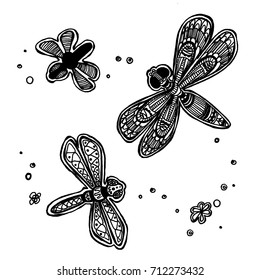 Beautifyl hand  painted dragonflies (vector)