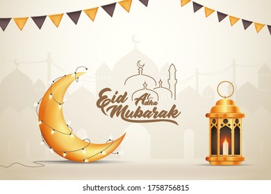 Beautilful Eid-al-adha Eid Mubarak Greetings Vector Illustration Background