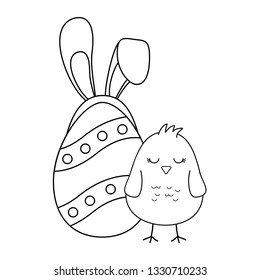beautitul egg painted with ears rabbit and chick
