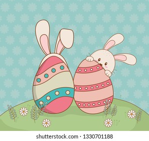 beautitul eggs painted with ears rabbit and chick