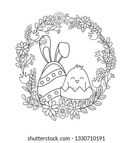 beautitul eggs painted with ears rabbit and chick