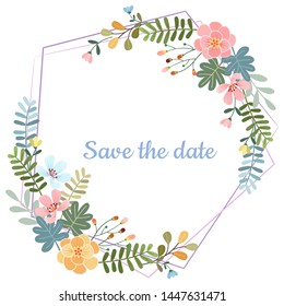 Beautiul flowers wreath, Invitation card vector design.