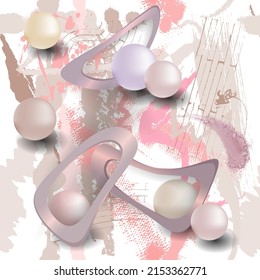 Beauty 3d nahtloses Muster. Abstrakter, moderner schmutziger Hintergrund mit doodlen Pinselstrichen. 3D Perlen. Schöne 3D-Ornamente auf der Oberfläche in Rosa, Rose, Pastellfarben. Wiederholen Sie Vektorhintergrund. Endlose Textur.