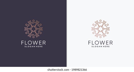 Beauty abstract flower logo with creative line art style vector part 1