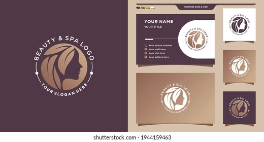 Beauty abstract logo with creative style and business card design Premium Vector