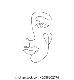 Beauty abstract woman face drawn by one line. Romantic sketch. Continuous line drawing female portrait. For valentine. Minimalism. Vector illustration. 