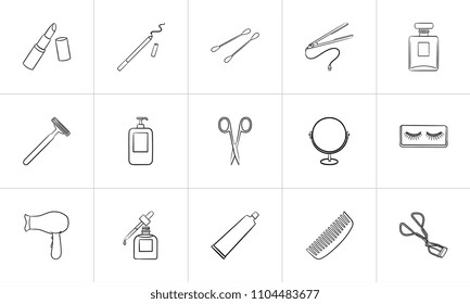Beauty accessories sketch icon set for web, mobile and infographics. Hand drawn beauty accessories vector icon set isolated on white background.