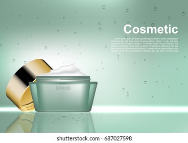 Beauty ads day cream and gold lid on green background