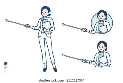 Beauty advisor woman with Explanation with a pointing stick images.It's vector art so it's easy to edit.