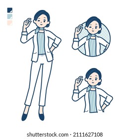 Beauty advisor woman with Just a bit Hand sign images.It's vector art so it's easy to edit.