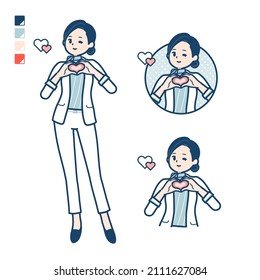 Beauty advisor woman with making a heart symbol by hand images.It's vector art so it's easy to edit.
