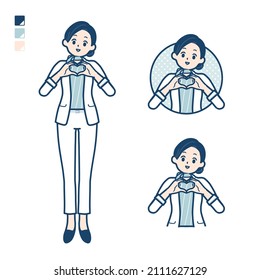 Beauty advisor woman with making a heart symbol by hand images.It's vector art so it's easy to edit.
