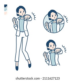 Beauty advisor woman with Punch in front images.It's vector art so it's easy to edit.