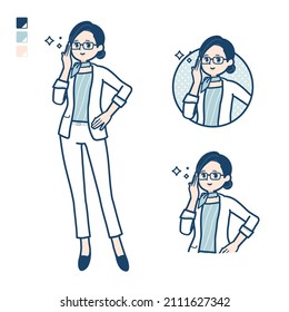 Beauty advisor woman with Wearing glasses images.It's vector art so it's easy to edit.