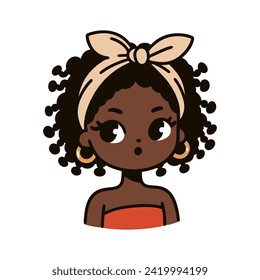 Beauty African Young Woman wearing Head Strap Vector Icon Illustration. Pretty African American Woman Cartoon Character Mascot Clipart. Fashion Vector Illustration in Flat Cartoon Style.
