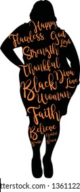 Beauty afro woman, words vector, chubby lady