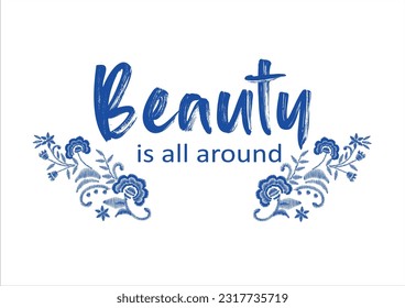 beauty is all around navy vector hand drawn summer vibes stich patch embroidery graphics design