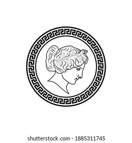 belleza antigua diosa grecia grecia estilo greco logo contorno icono moneda vectorial diseño