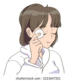 Beauty Anime Girl Cleansing young face. Scin Care. Morning routine
