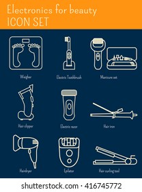 Beauty appliances, line icon set