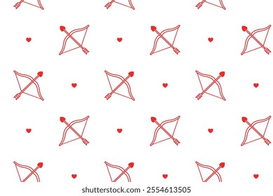 beauty archery and bow of love pattern on white background. archery, bow of heart line art vector pattern. doodle love archery isolated seamless pattern. seamless pattern of heart with bow background