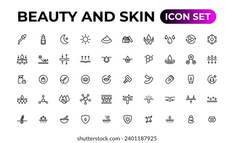 Beauty. Attributes of beauty for men and women.Skin care line icons set. 
