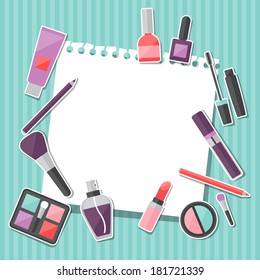 Beauty background with icons cosmetics.