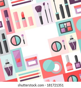 Beauty background with icons cosmetics.