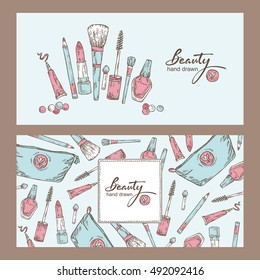 Beauty backgrounds with cosmetics . hand drawn