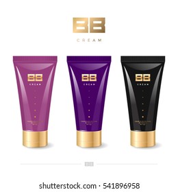  Beauty Balm logo. BB Cream logo. Double B emblem. Three tubes of cream mock up.