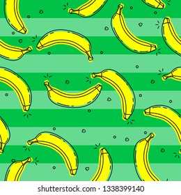 Beauty Banana seamless pattern. Vector illustration. Design inspiration. Perfect for wallpapers, web page backgrounds, surface textures, textile, fabric. Striped Motif
