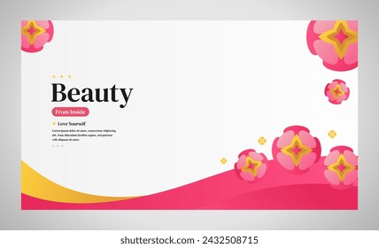 Beauty banner design template with white and pink color and flower decoration