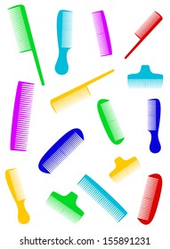 beauty barber background with many colorful comb silhouette 