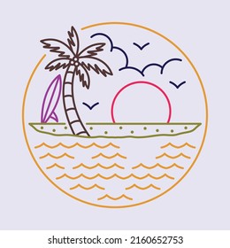 Beauty beach with good wave and surfing graphic illustration vector art t-shirt design