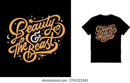 Beauty and The Beast Decorative Script Typography Vector