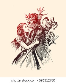 Beauty with beast - beast prince and girl, Hand Drawn Sketch Vector illustration.