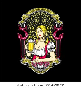 beauty and the beer illustration for your t shirt design